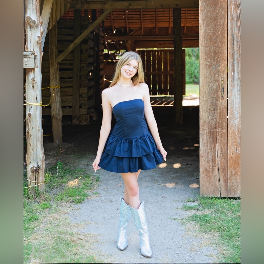 Lucy in the Sky Strapless Dark Blue Mini Dress